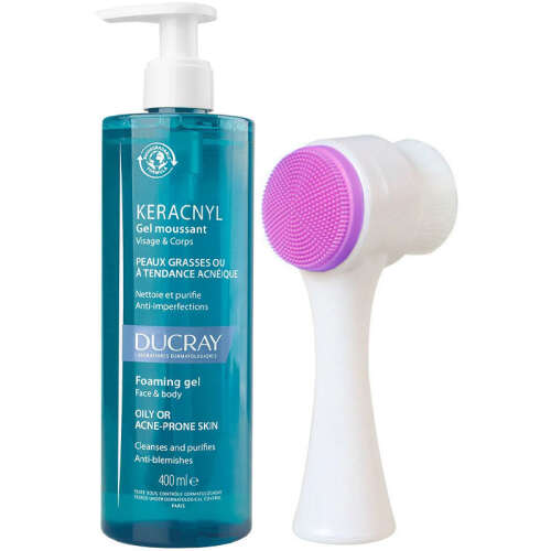 Ducray Keracnyl Yağlı Cilt Temizleme Jeli 400ml + Cilt Temizleme Fırçası Hediye - 1