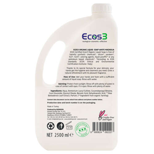 Ecos3 Organik Beyaz Manolya Kokulu Sıvı Sabun 2500 ml - 2