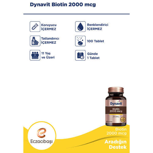 Eczacıbaşı Dynavit Biotin 2000 mcg Takviye Edici Gıda 100 Tablet - 4