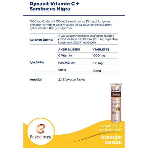 Eczacıbaşı Dynavit Vitamin C + Sambucus Nigra 20 Efervesan Tablet - 3