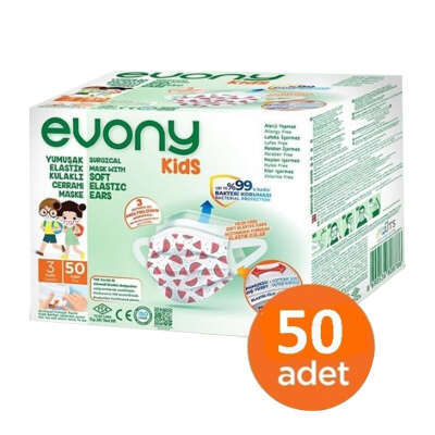 Evony Kids 3 Katlı Çocuk Maskesi 50 Adet - 1