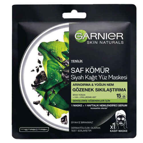 Garnier Saf Kömür Siyah Kağıt Yüz Maskesi Gözenek Sıkılaştırma 28gr - 1