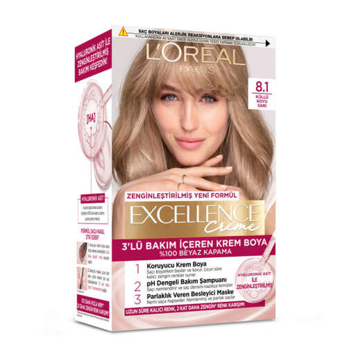 Loreal Paris Excellence Creme Saç Boyası 8.1 Küllü Koyu Sarı - 1