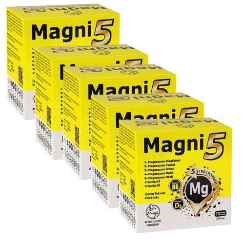 Magni5 Magnezyum Vitamin D3 B6 İçeren Takviye Edici Gıda 5x90 Kapsül - 1