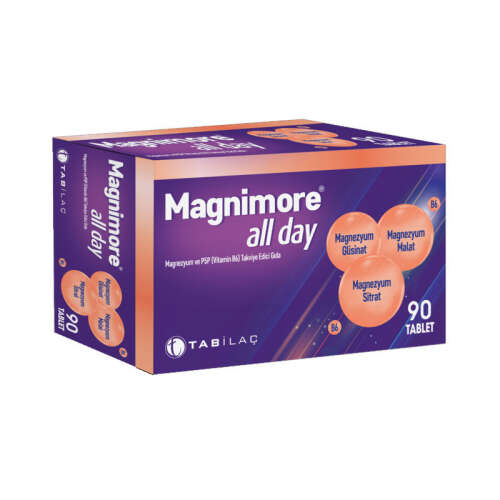 Magnimore All Day Magnezyum ve P5P (Vitamin B6) Takviye Edici Gıda 90 Tablet - 1