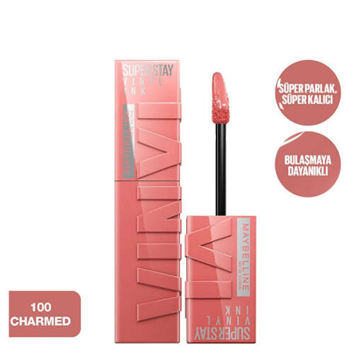 Maybelline New York Super Stay Vinyl Ink Likit Parlak Ruj - 100 Charmed - 2