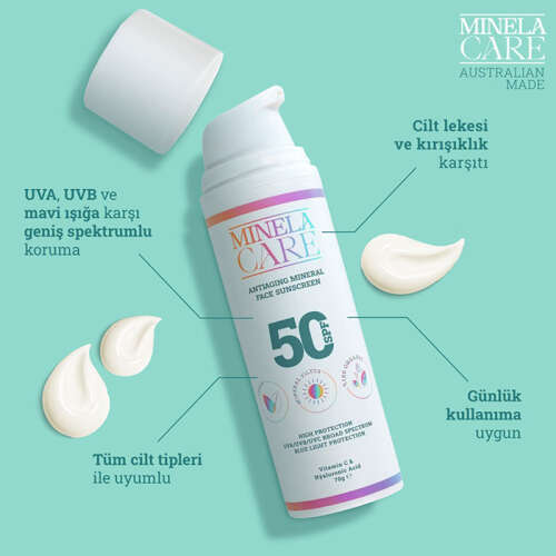 Minela Care Anti-Aging Organik Mineral Filtreli Yüz Güneş Kremi SPF50+ 70 gr - 4