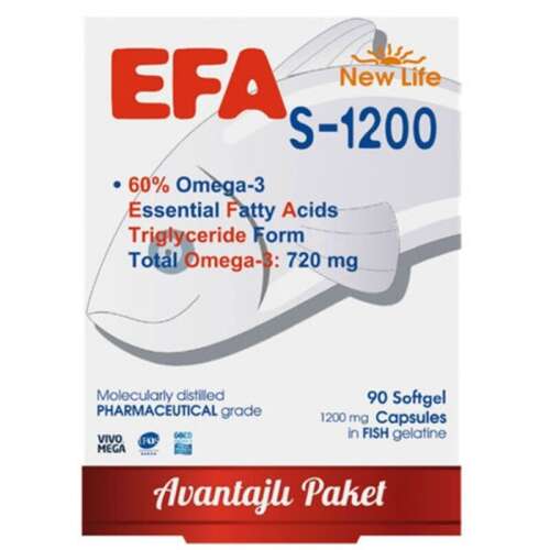 New Life EFA S-1200 Balık Yağı İçeren Takviye Edici 90 Kapsül - 1