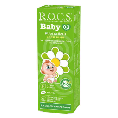 ROCS Baby 0-3 Yaş Papatya Özlü Yutulabilen Diş Macunu 35ml. - 1