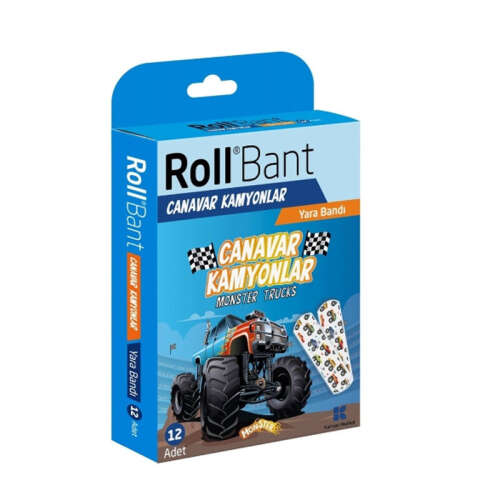 Roll Bant Canavar Kamyonlar Figürlü Yara Bandı 12 Adet - 1