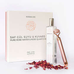 RoseAndCure Saf Gül Suyu 100 ml ve Titreşimli Kuvars Roller - 1