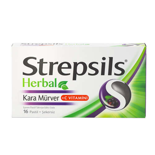 Strepsils Herbal Kara Mürver +C Vitamini İçeren Takviye Edici Gıda 16 Pastil - 1