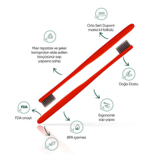 T Brush Bioçözünür Diş Fırçası Orta Sert Kırmızı - 2