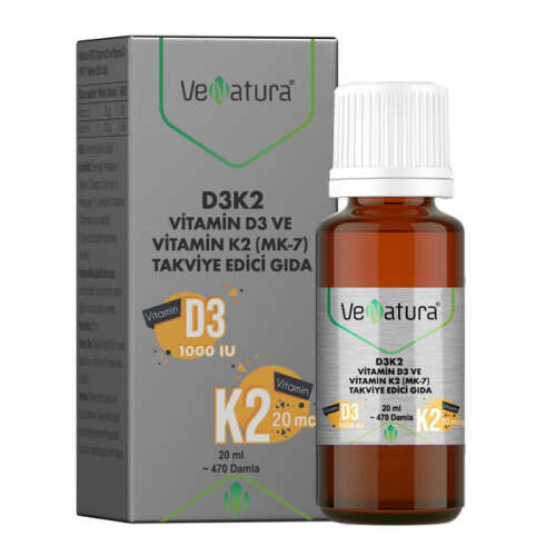 VeNatura D3K2 Vitamin D3 Ve Menaquinon 7 Takviye Edici Gıda 20 ml - 1