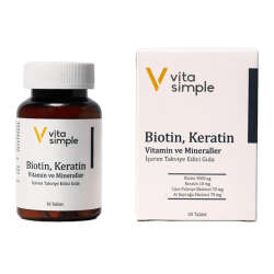 Vita Simple Biotin,Keratin,Vitamin ve Mineraller İçeren Takviye Edici Gıda 30 Tablet - 1