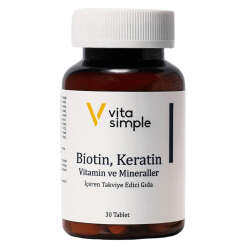 Vita Simple Biotin,Keratin,Vitamin ve Mineraller İçeren Takviye Edici Gıda 30 Tablet - 2