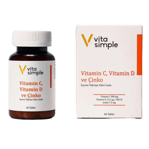 Vita Simple Vitamin C , D ve Çinko İçeren Takviye Edici Gıda 60 Tablet - 1