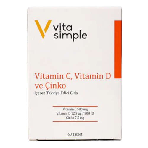 Vita Simple Vitamin C , D ve Çinko İçeren Takviye Edici Gıda 60 Tablet - 3