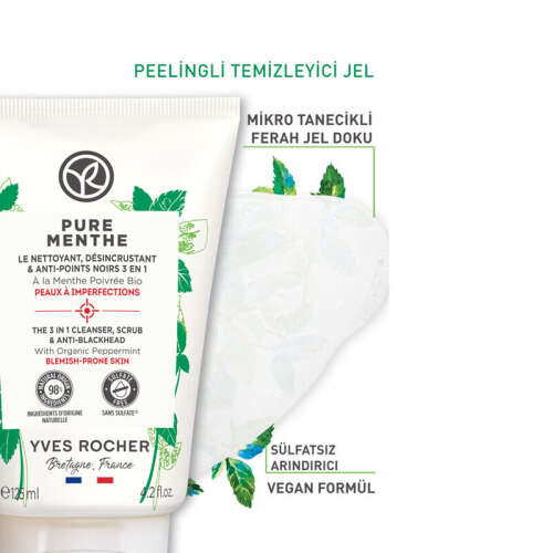 Yves Rocher Pure Menthe Peeling Etkili Yüz Yıkama Jeli 125 ml - 3