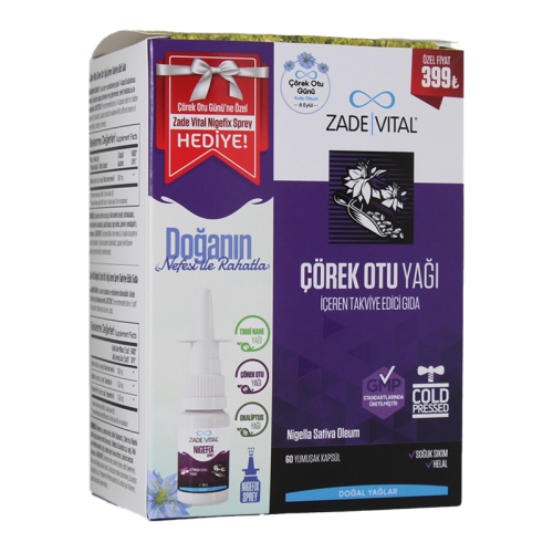 Zade Vital Çörek Otu Yağı 60 Kapsül + Nigefix Sprey 10 ml Hediye - 1