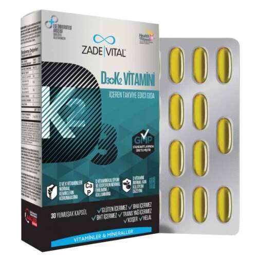 Zade Vital D3 + K2 Vitamini İçeren Takviye Edici Gıda 30 Yumuşak Kapsül - 1